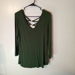 Chic Forest Green V-Neck Long Sleeve Top
